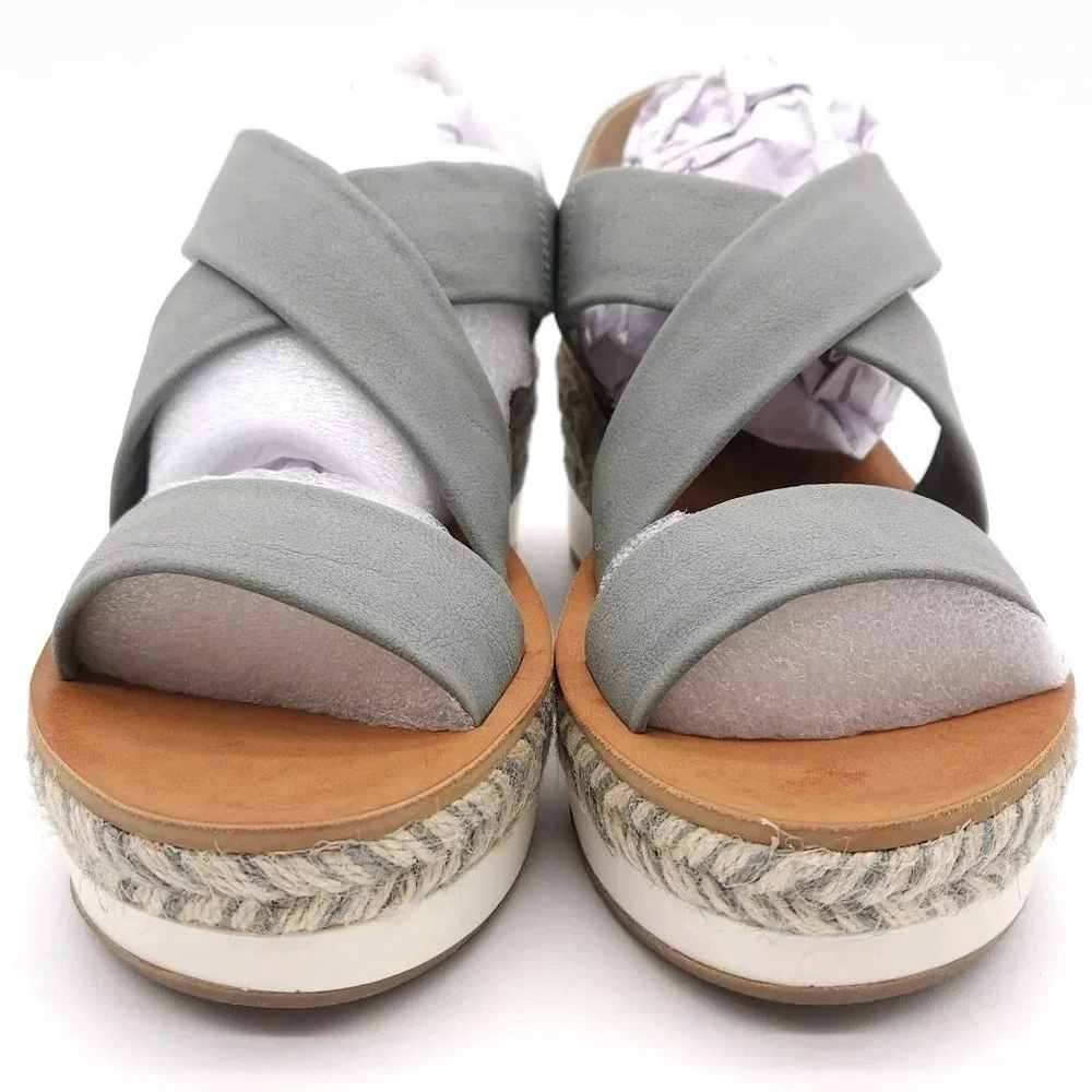 Lucky Brand Women's 6 Cloud Gray Johannas Platform Sandals Wedge Espadrille Boho